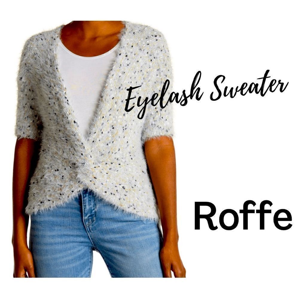 💼NWT Roffe Twist Front Eyelash Sweater Pullover Short Sleeve